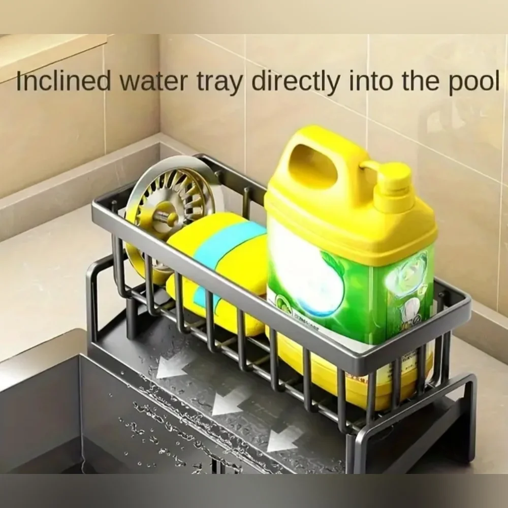 Gray Dish Drying Rack And Sponge Holder